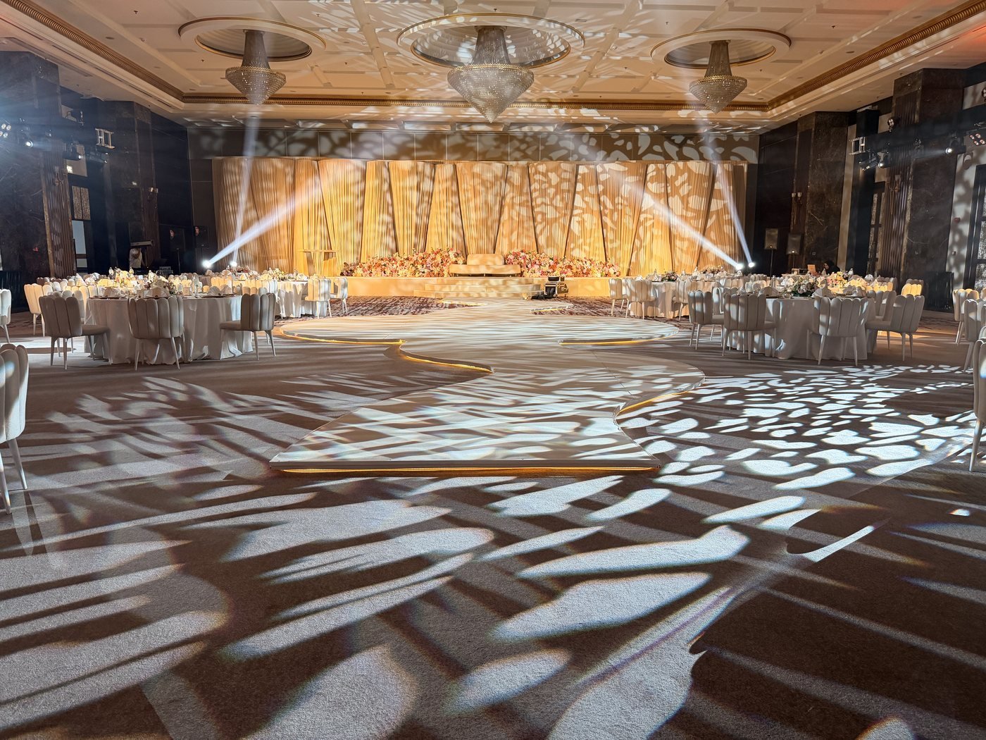 Ballroom uplighting and gobo patterns