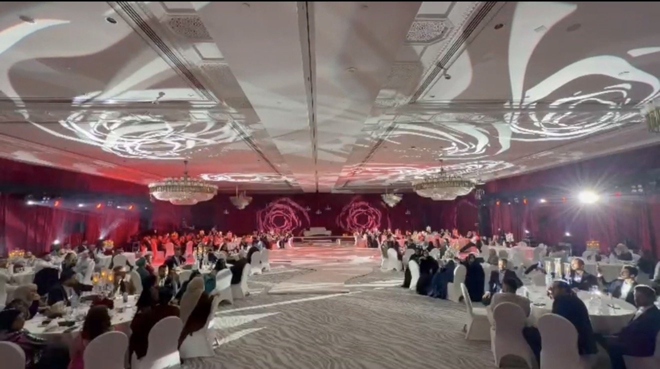 Pink ceiling gobo projection