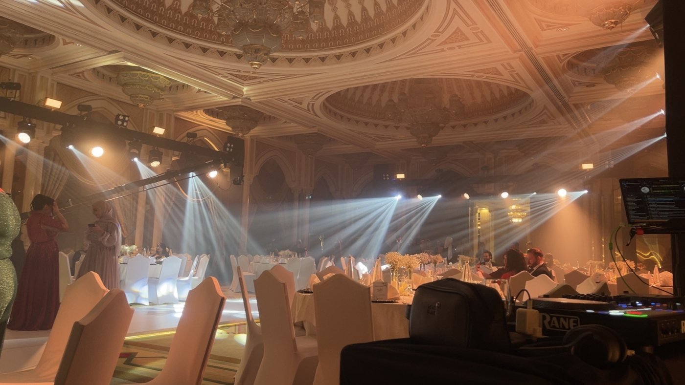 Beam lighting across the dance floor